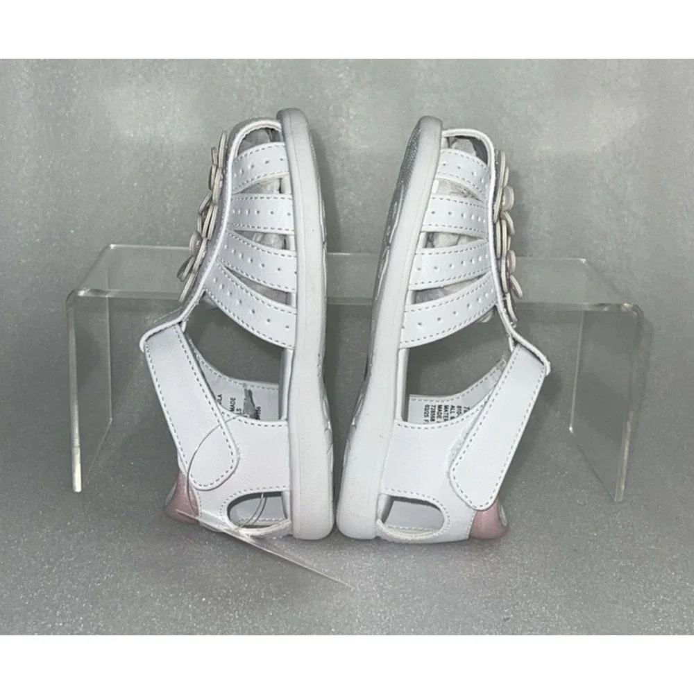 Christie & Jill Sandals Lil Mila White & Pink Flowers Little Girls‎ Size 7M New